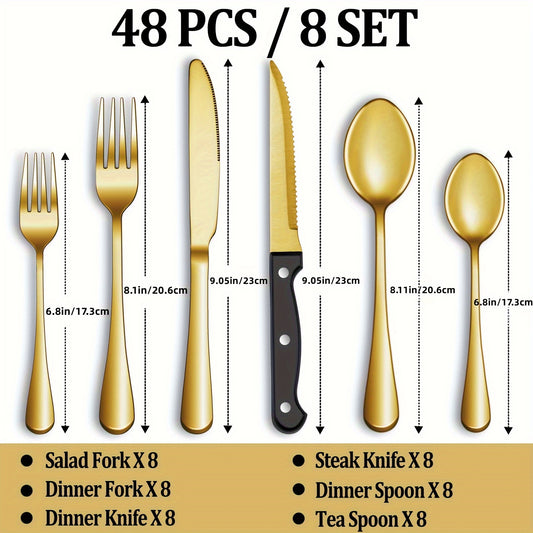 Gold Stainless Flatware 48pc