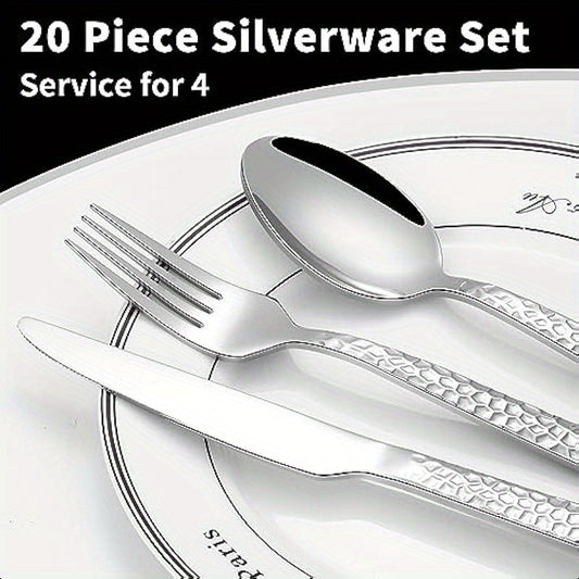 Hammered Stainless Flatware 20pc