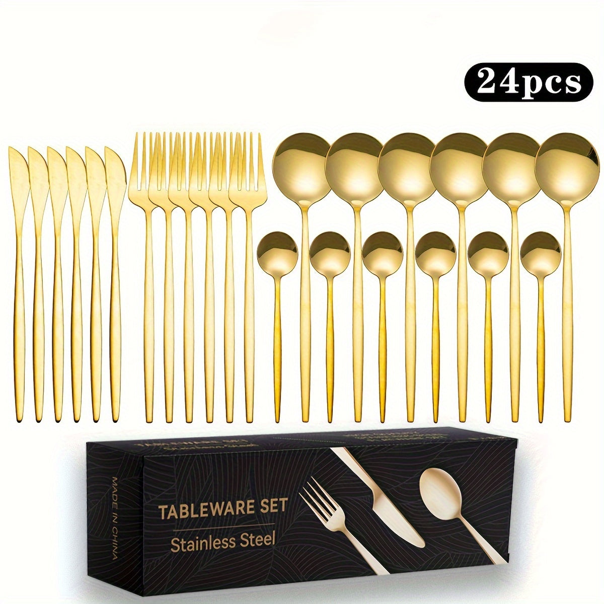 Gold Stainless Flatware 48pc