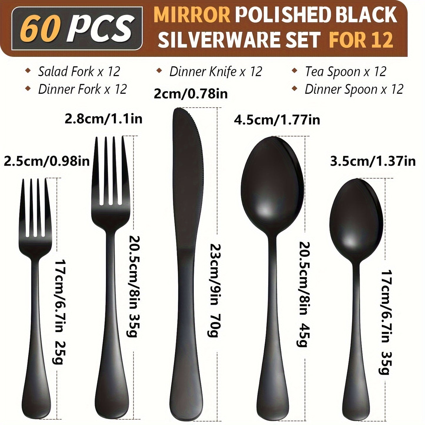 Black Gold Flatware 60pc