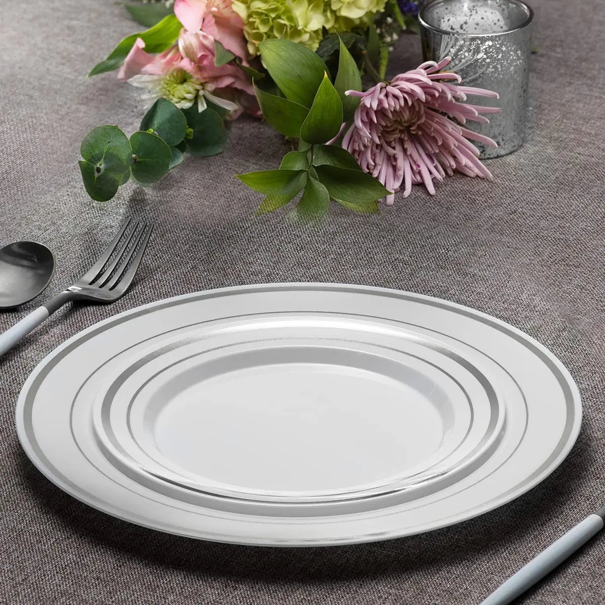 Silver Rim Plastic Plates