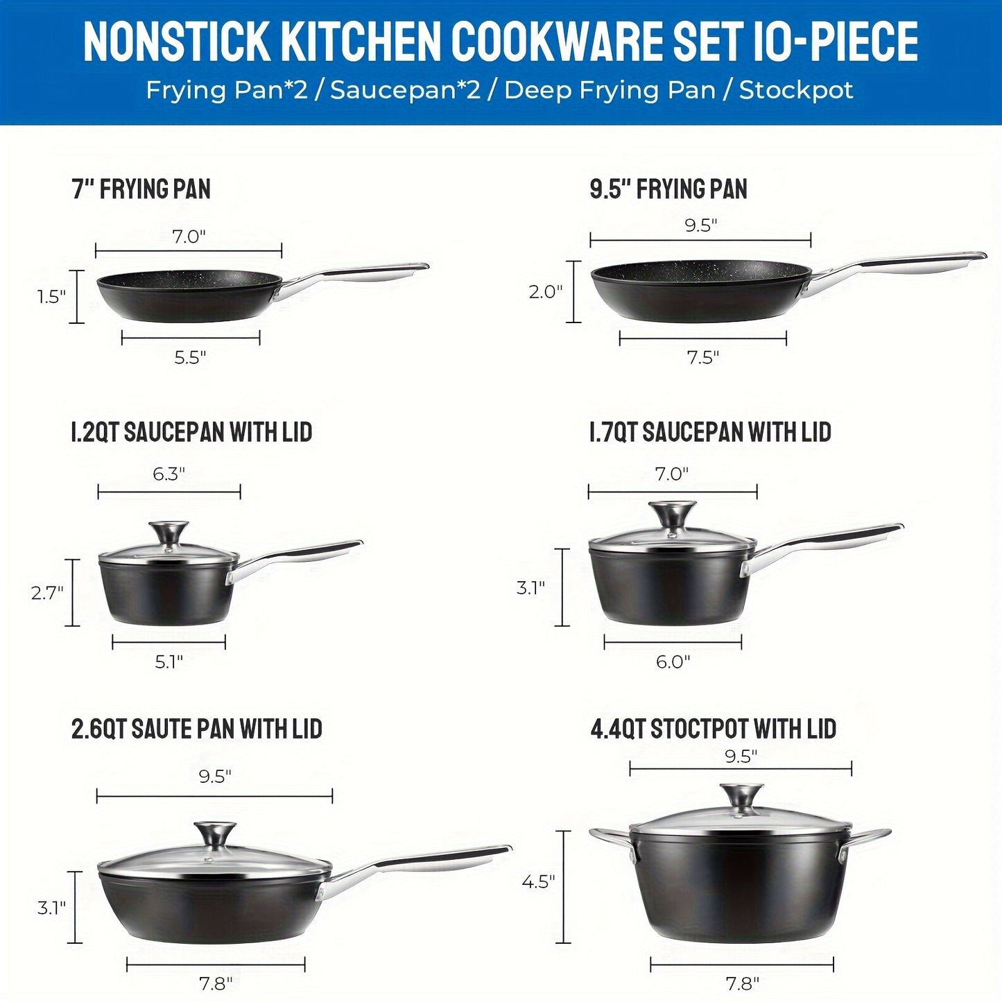 Induction Nonstick Cookware 10pc