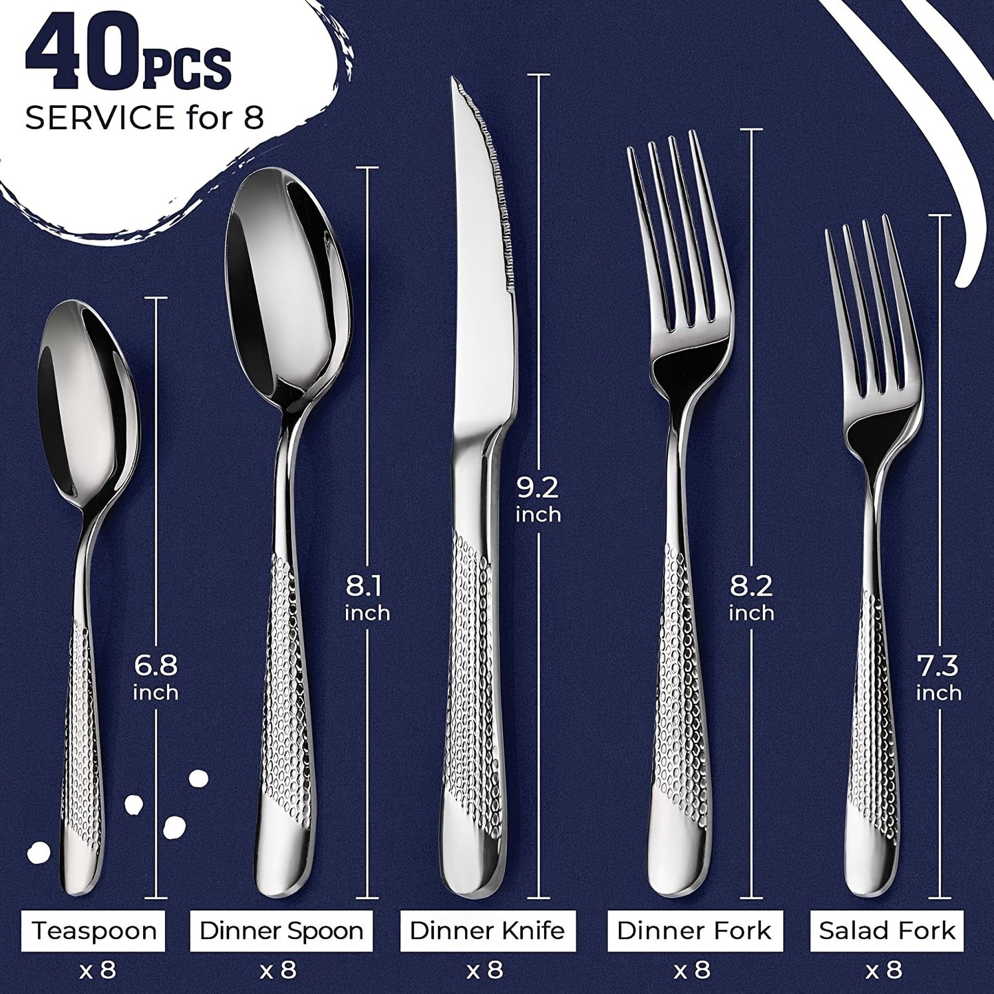Hammered Mirror Flatware 30/40pc